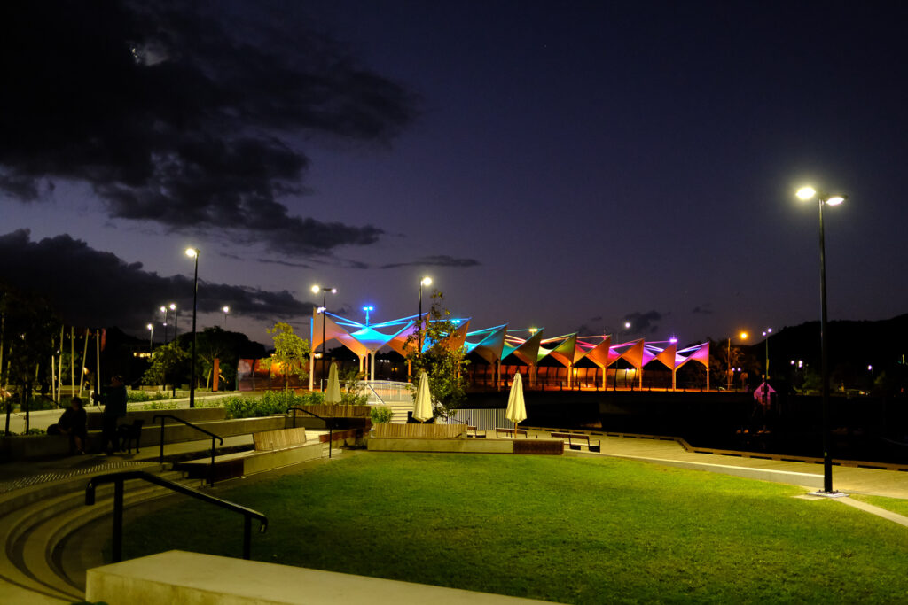 Town Basin - Canopy bridge at night